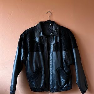 Leather and Suede Paisley Print Jacket